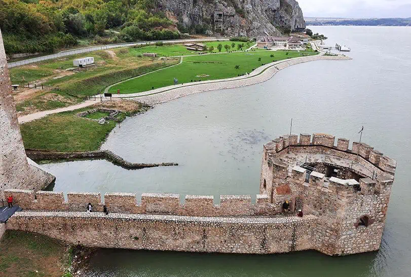 golubac fortress serbia cannon tower aerial